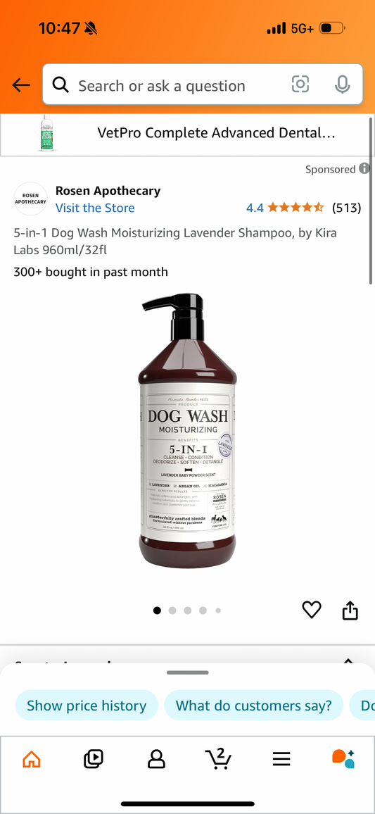 5-in-1 Dog Wash Moisturizing Lavender Shampoo, by Kira Labs 960ml/32fl