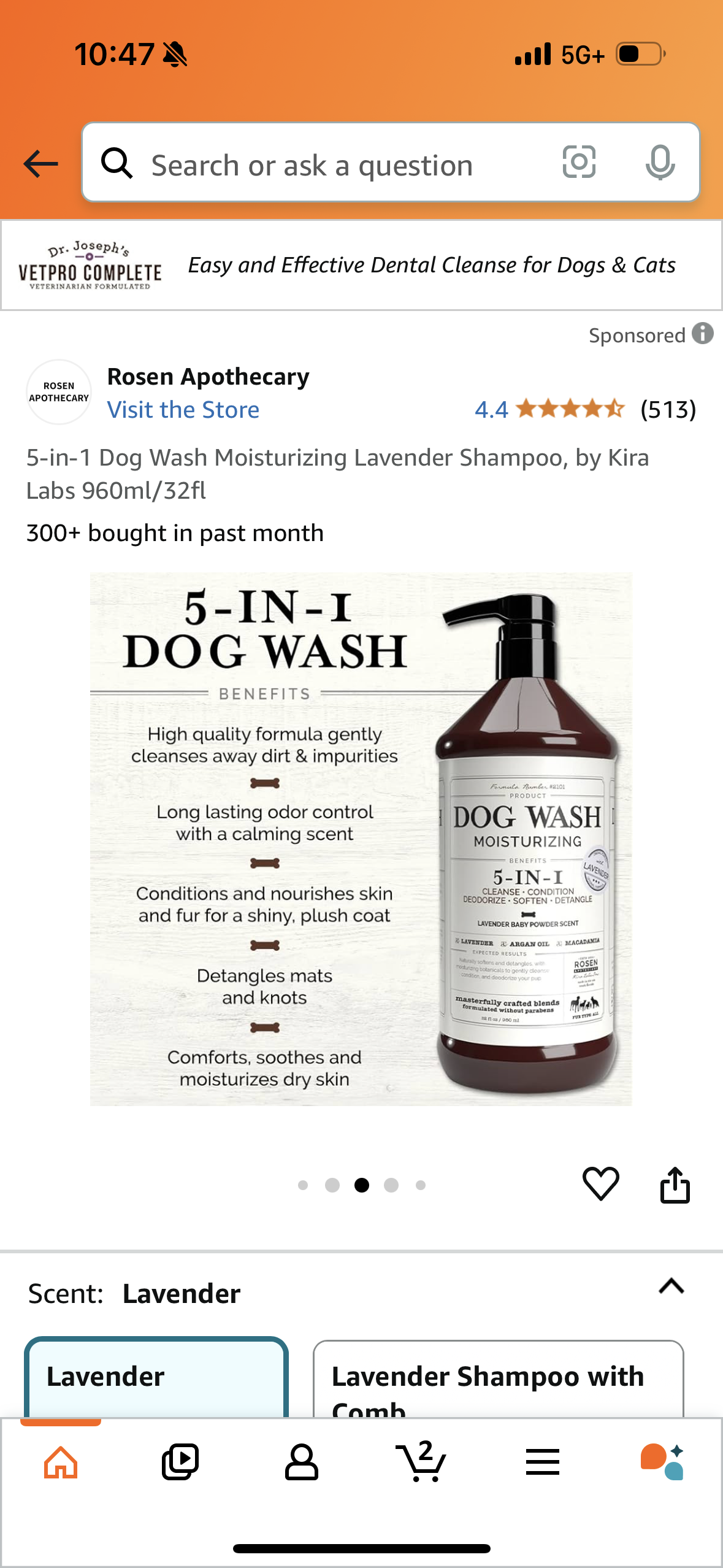 5-in-1 Dog Wash Moisturizing Lavender Shampoo, by Kira Labs 960ml/32fl