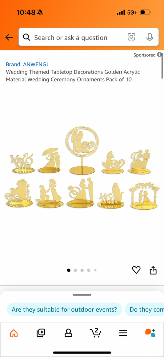 Wedding Themed Tabletop Decorations Golden Acrylic Material Wedding Ceremony Ornaments Pack of 10