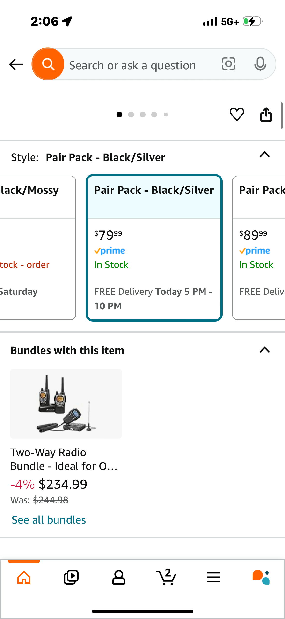 Midland GXT1000VP4 - 50 Channel GMRS Two-Way Radio - Long Range Walkie Talkie with 142 Privacy Codes, SOS Siren, and NOAA Weather Alerts and Weather Scan (Black/Silver, Pair Pack