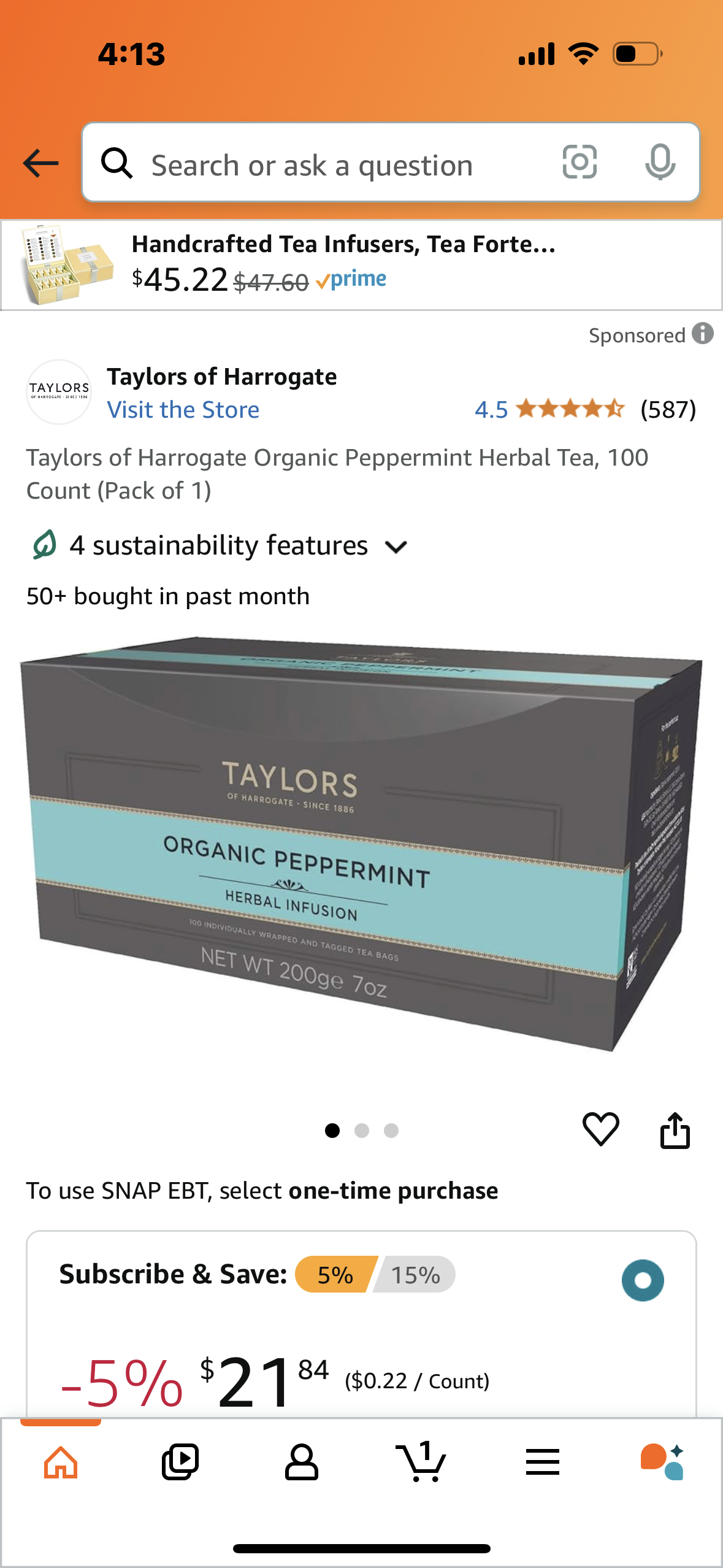 Taylors of Harrogate Organic Peppermint Herbal Tea, 100 Count (Pack of 1)