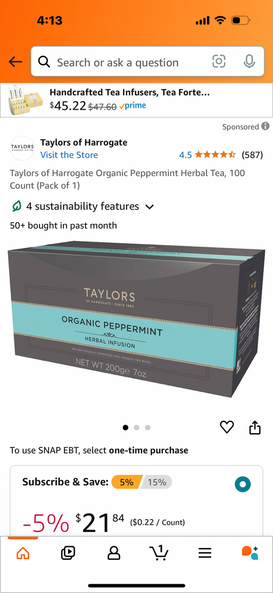 Taylors of Harrogate Organic Peppermint Herbal Tea, 100 Count (Pack of 1)