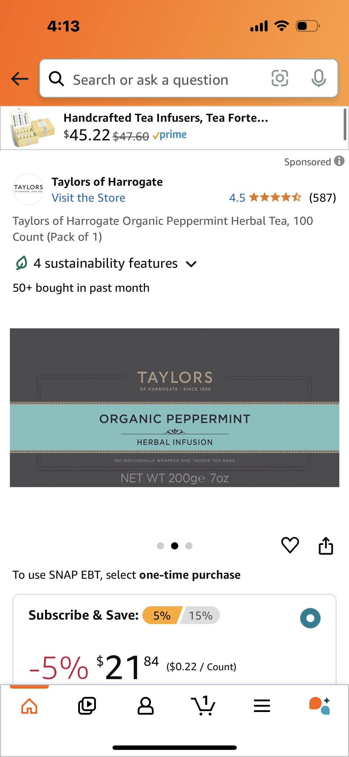 Taylors of Harrogate Organic Peppermint Herbal Tea, 100 Count (Pack of 1)