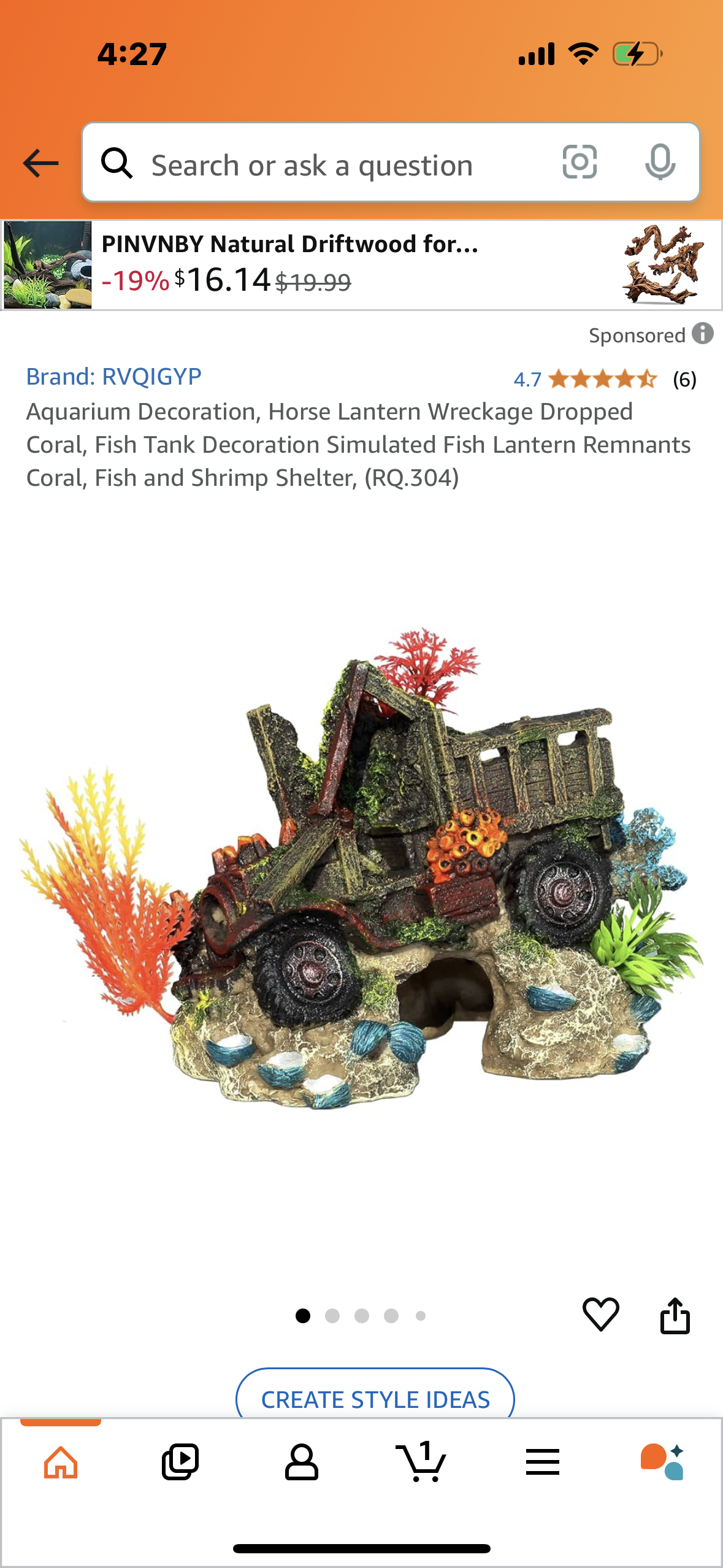 Aquarium Decoration, Horse Lantern Wreckage Dropped Coral, Fish Tank Decoration Simulated Fish Lantern Remnants Coral, Fish and Shrimp Shelter, (RQ.304