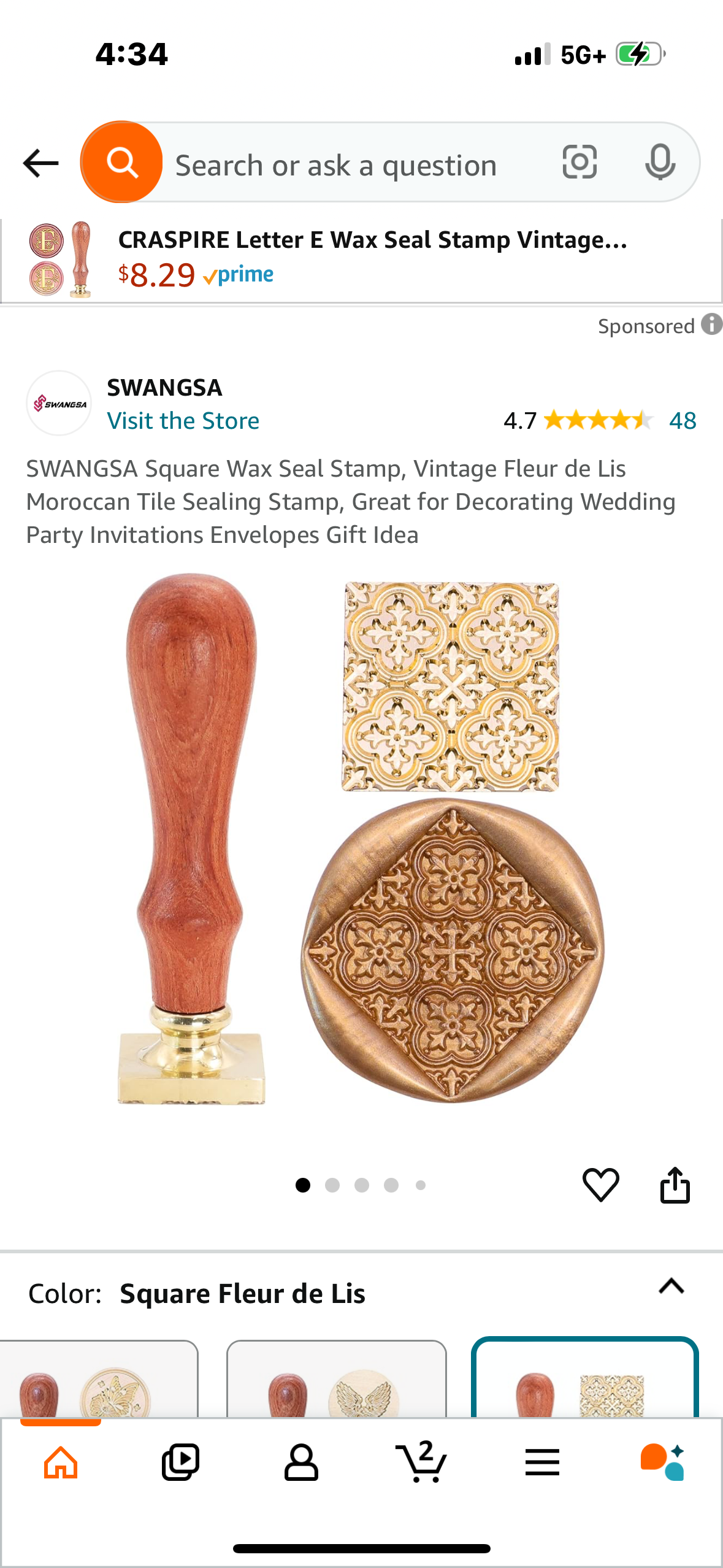 SWANGSA Square Wax Seal Stamp, Vintage Fleur de Lis Moroccan Tile Sealing Stamp, Great