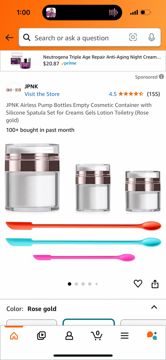 JPNK Airless Pump Bottles Empty Cosmetic Container with Silicone Spatula Set for Creams Gels Lotion Toiletry (Rose gold)