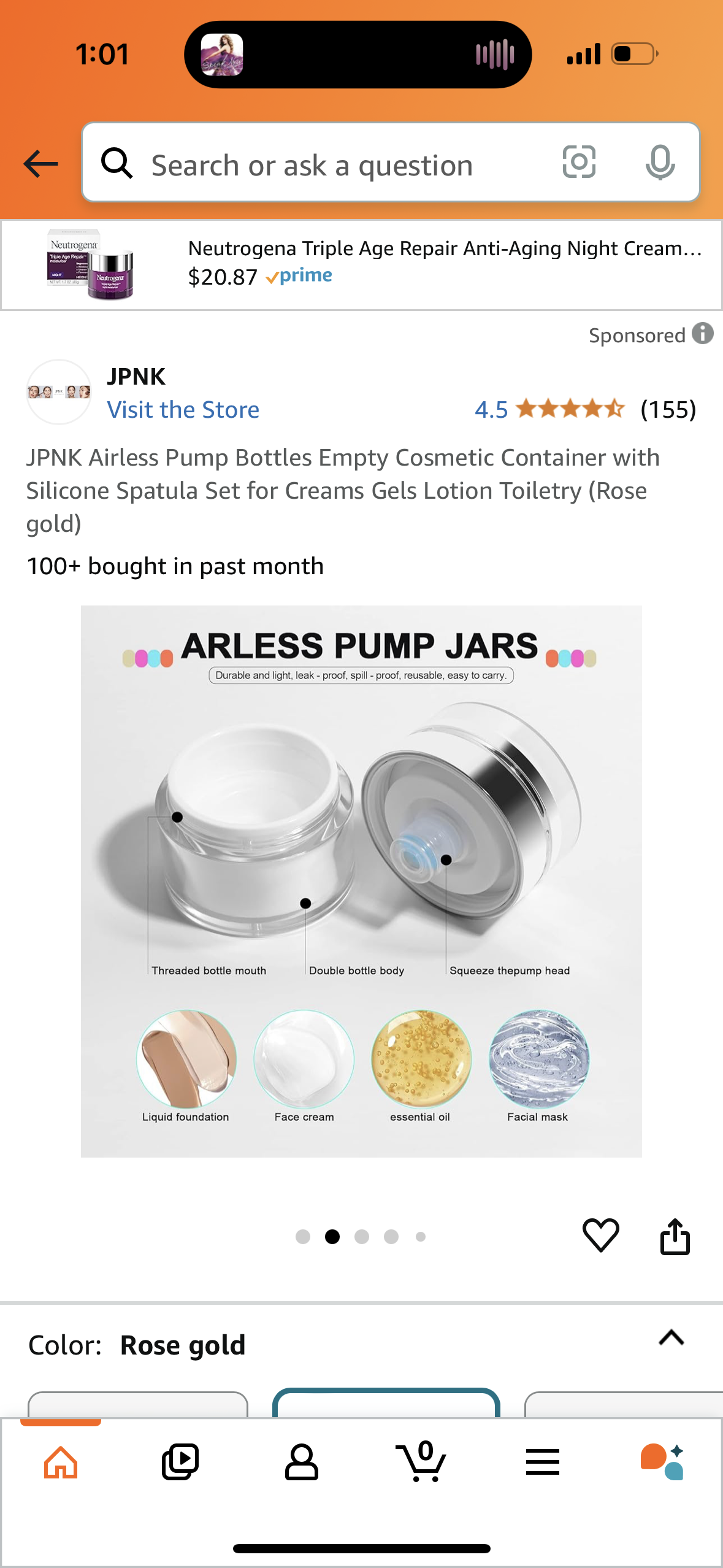 JPNK Airless Pump Bottles Empty Cosmetic Container with Silicone Spatula Set for Creams Gels Lotion Toiletry (Rose gold)