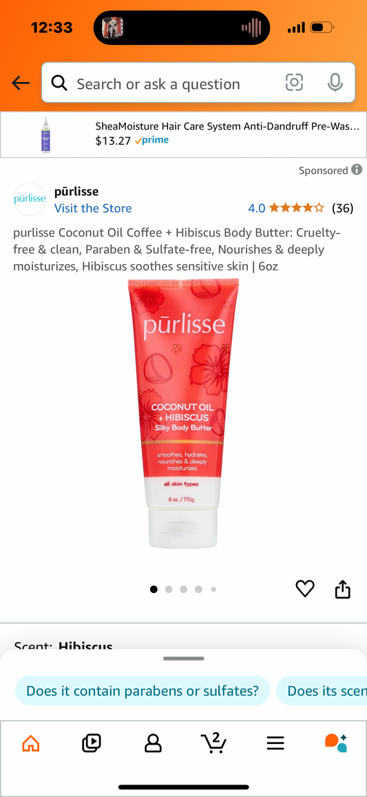 purlisse Coconut Oil Coffee + Hibiscus Body Butter: Cruelty-free & clean, Paraben & Sulfate-free, Nourishes & deeply moisturizes, Hibiscus soothes sensitive skin | 6oz