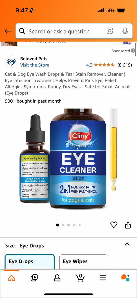 Cat & Dog Eye Wash Drops & Tear Stain Remover, Cleaner | Eye Infection Treatment Helps Prevent Pink Eye, Relief Allergies Symptoms, Runny, Dry Eyes - Safe for Small Animals (Eye Drops)