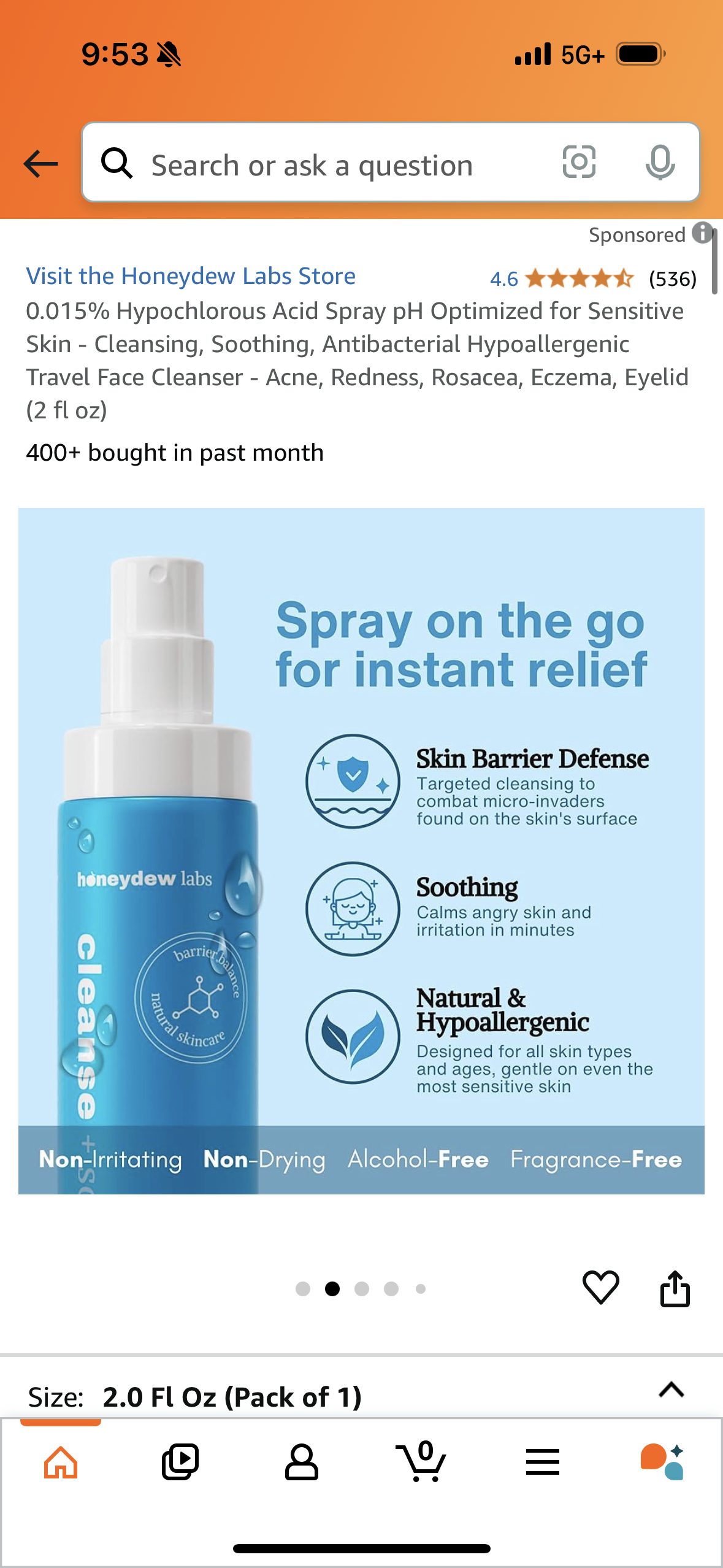 0.015% Hypochlorous Acid Spray pH Optimized for Sensitive Skin - Cleansing, Soothing, Antibacterial Hypoallergenic Travel Face Cleanser - Acne, Redness, Rosacea, Eczema, Eyelid (2 fl oz)