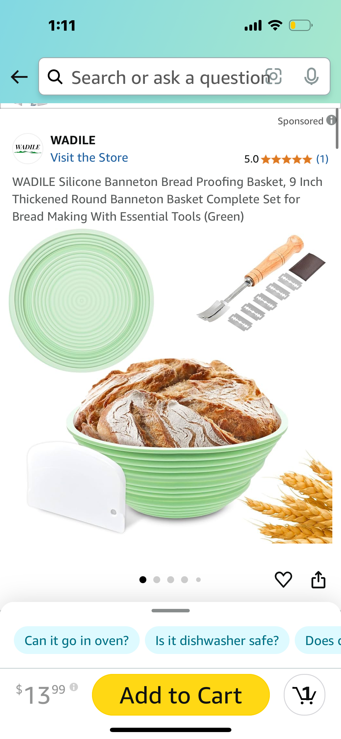 Silicone Banneton Bread Proofing Basket, 9 Inch Thickened Round Banneton Basket Complete Set for Bread Making With Essential Tools (Green