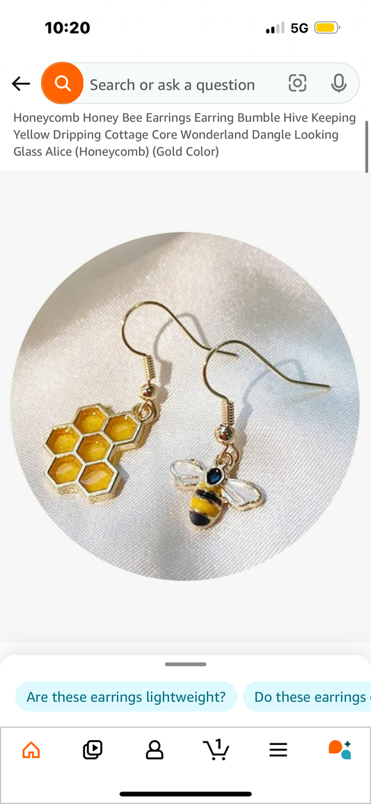 Honeycomb Honey Bee Earrings Earring Bumble Hive Keeping Yellow Dripping Cottage Core Wonderland Dangle Looking Glass Alice (Honeycomb) (Gold Color