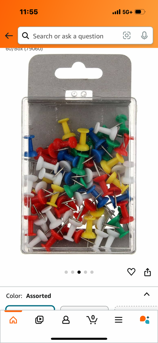 Charles Leonard Push Pins in Reusable Box, Assorted Colors