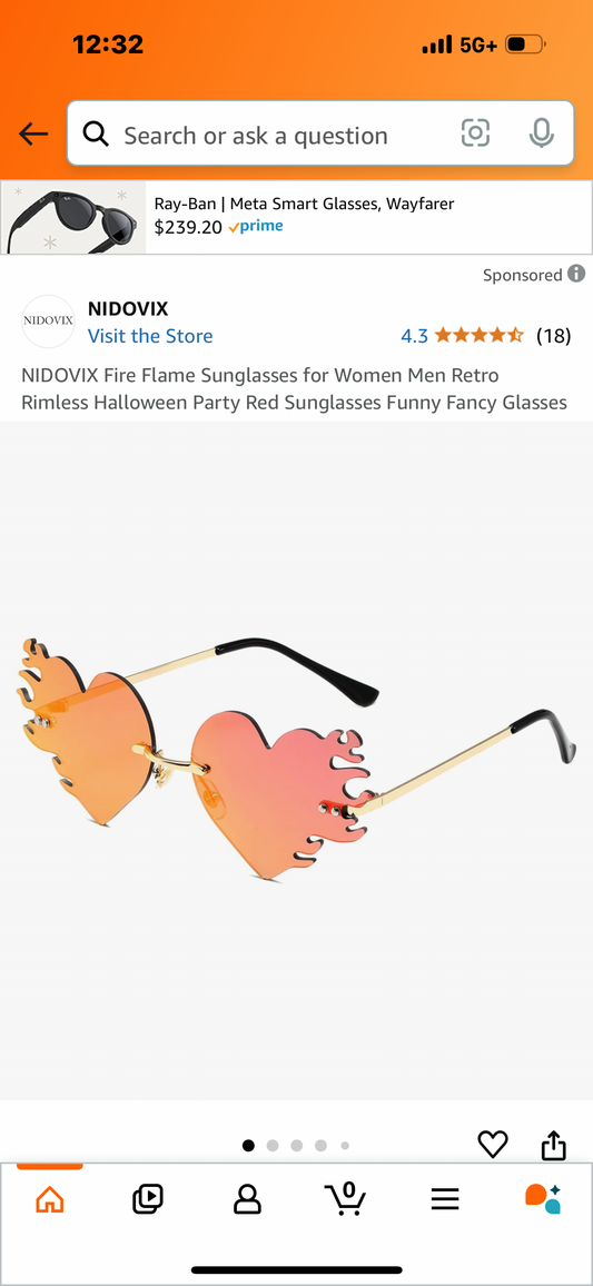 NIDOVIX Fire Flame Sunglasses for Women Men Retro Rimless Halloween Party Red Sunglasses Funny Fancy Glasses