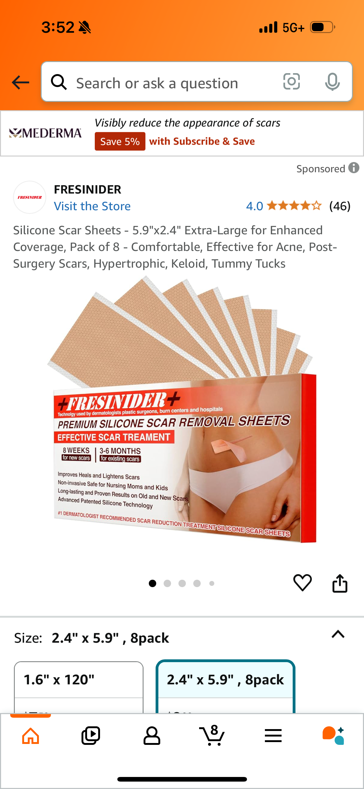 Silicone Scar Sheets - 5.9"x2.4" Extra-Large for Enhanced Coverage, Pack of 8 - Comfortable, Effective for Acne, Post-Surgery Scars, Hypertrophic, Keloid, Tummy Tucks