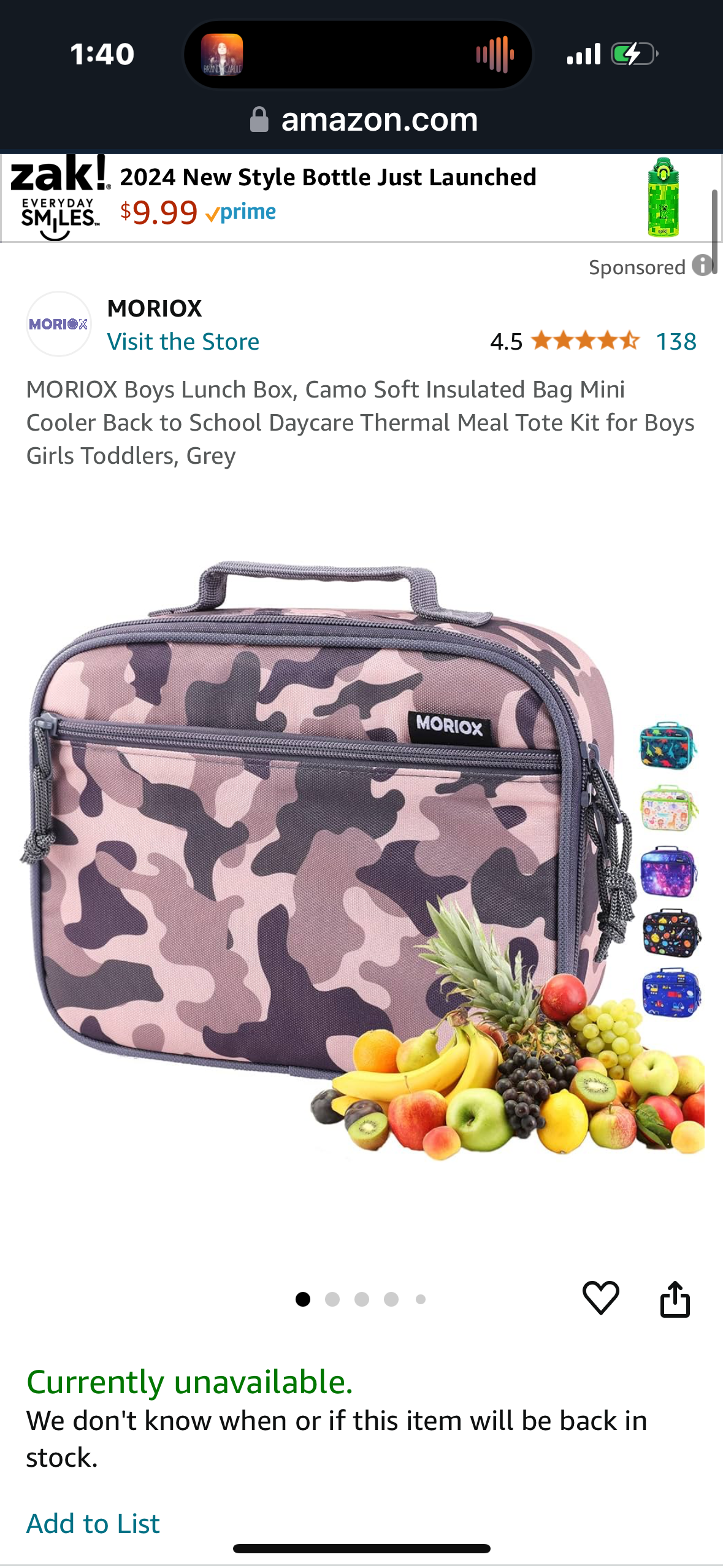 MORIOX Boys Lunch Box, Camo Soft Insulated Bag Mini Cooler Back to School Daycare Thermal Meal Tote Kit for Boys Girls Toddlers, Grey