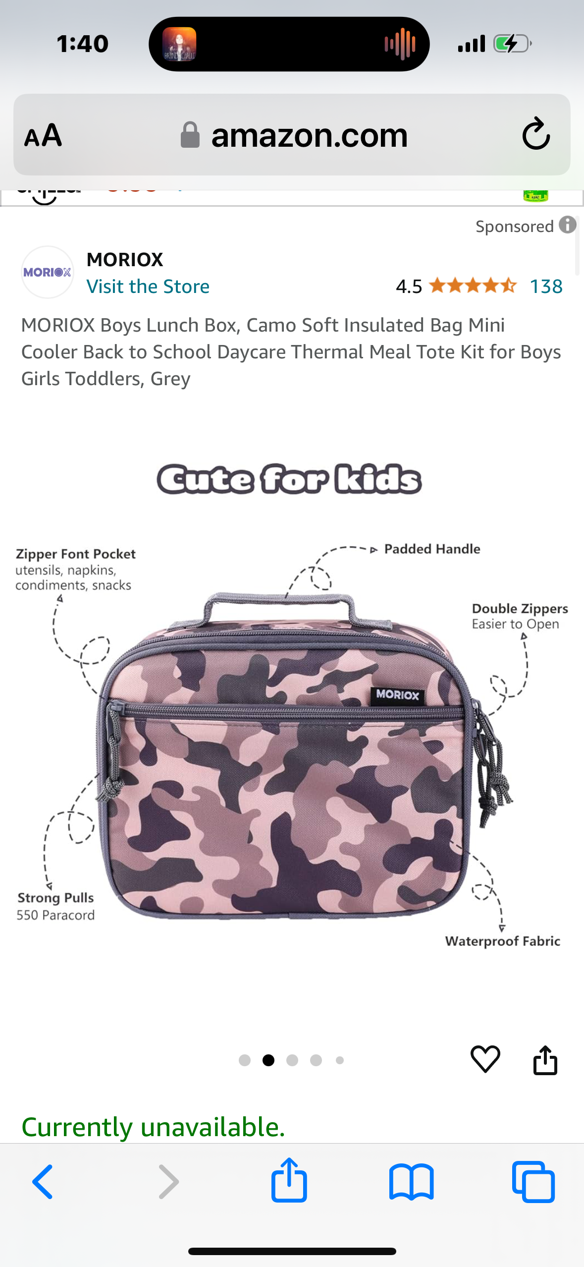 MORIOX Boys Lunch Box, Camo Soft Insulated Bag Mini Cooler Back to School Daycare Thermal Meal Tote Kit for Boys Girls Toddlers, Grey