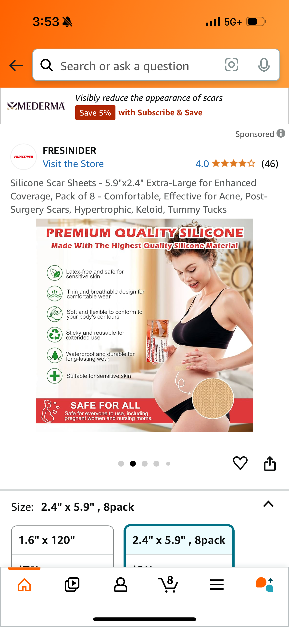 Silicone Scar Sheets - 5.9"x2.4" Extra-Large for Enhanced Coverage, Pack of 8 - Comfortable, Effective for Acne, Post-Surgery Scars, Hypertrophic, Keloid, Tummy Tucks