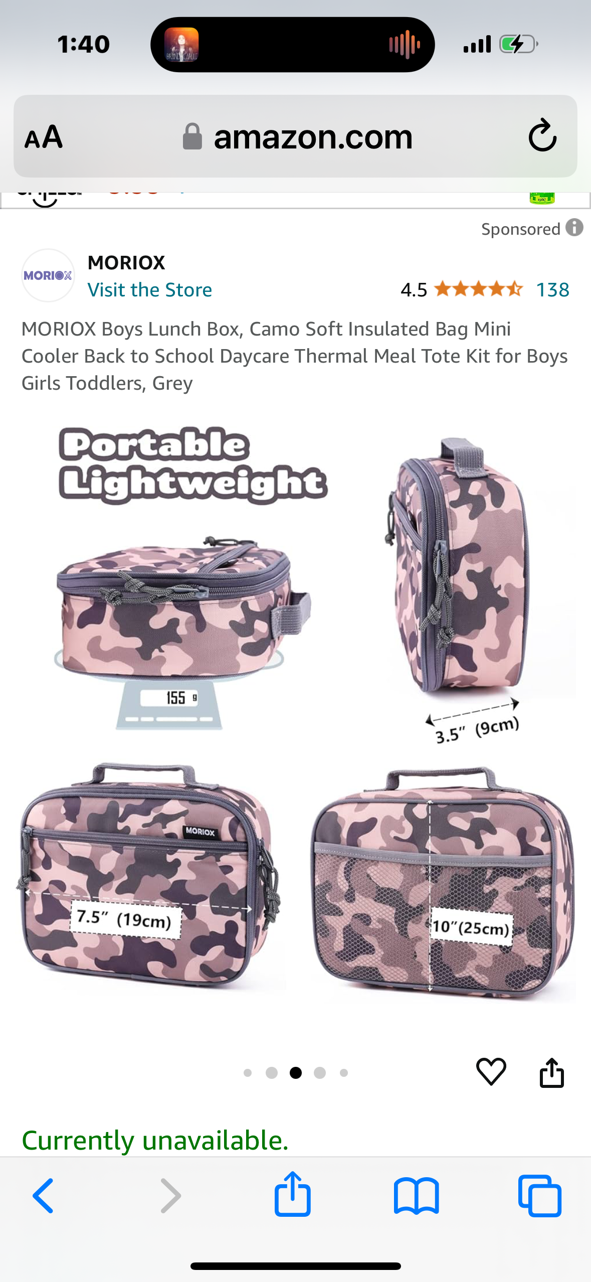 MORIOX Boys Lunch Box, Camo Soft Insulated Bag Mini Cooler Back to School Daycare Thermal Meal Tote Kit for Boys Girls Toddlers, Grey