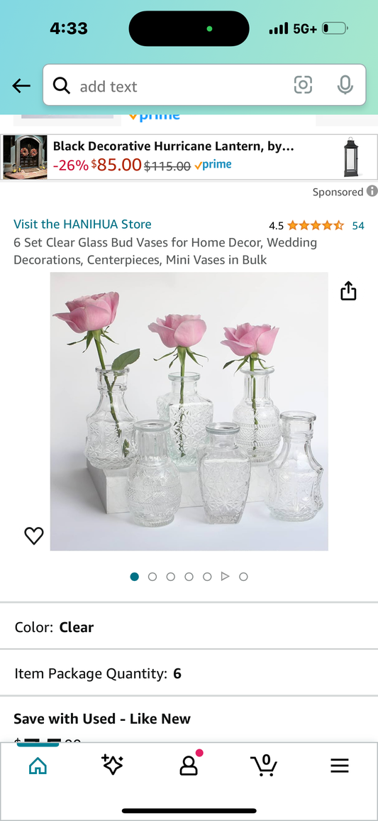 6 Set Clear Glass Bud Vases for Home Decor