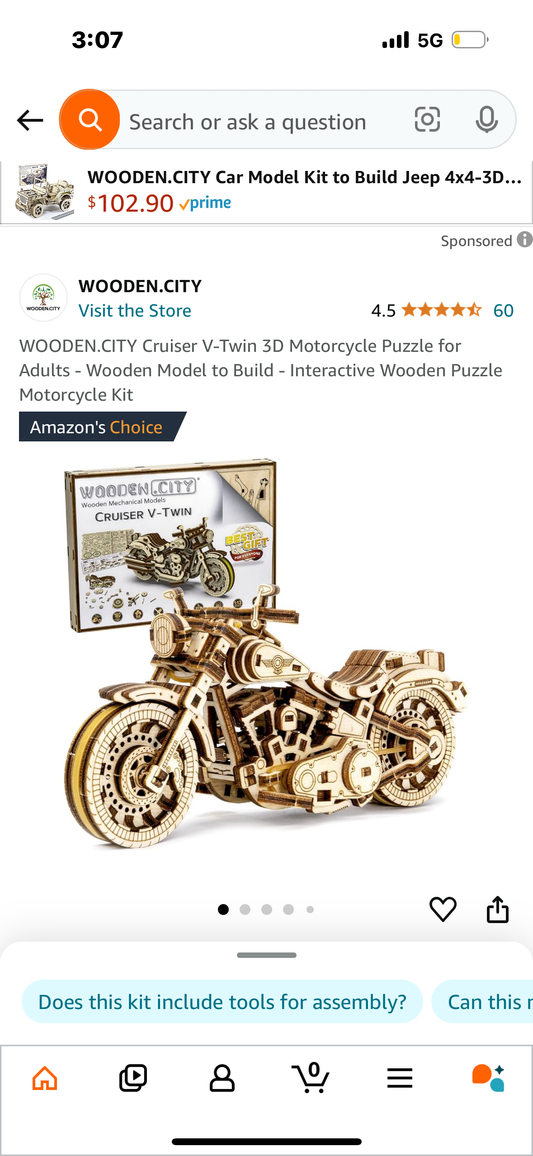 WOODEN.CITY Cruiser V-Twin 3D Motorcycle Puzzle for Adults - Wooden Model to Build - Interactive Wooden Puzzle Motorcycle Kit