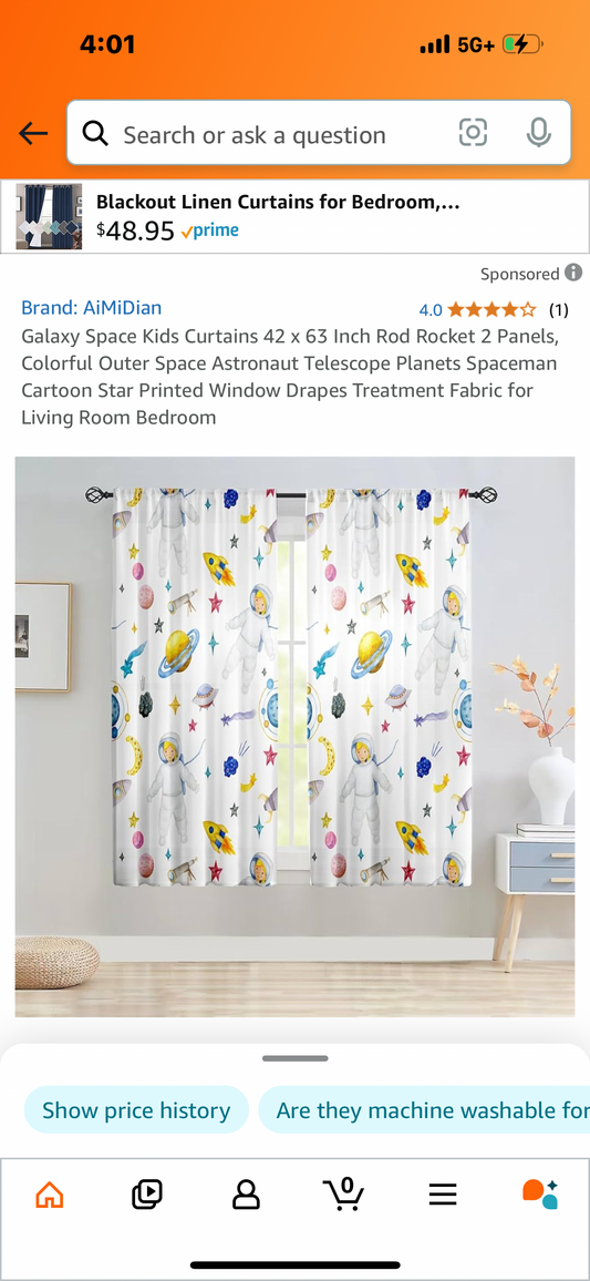 Galaxy Space Kids Curtains 42 x 63 Inch Rod Rocket 2 Panels, Colorful Outer Space Astronaut Telescope Planets Spaceman Cartoon Star Printed Window Drapes Treatment Fabric for Living Room Bedroom