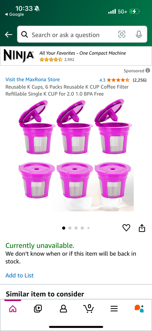 Reusable K Cups, 6 Pack Reusable K CUP Coffee Filter Refillable Single K CUP for 2.0 1.0 BPA Free Black