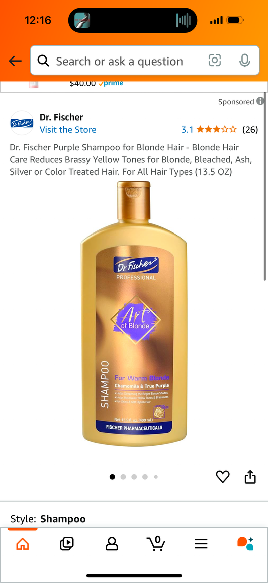 Dr. Fischer Purple Shampoo for Blonde Hair - Blonde Hair Care Reduces Brassy Yellow Tones for Blonde, Bleached, Ash, Silver or Color Treated Hair. For All Hair Types (13.5 OZ)