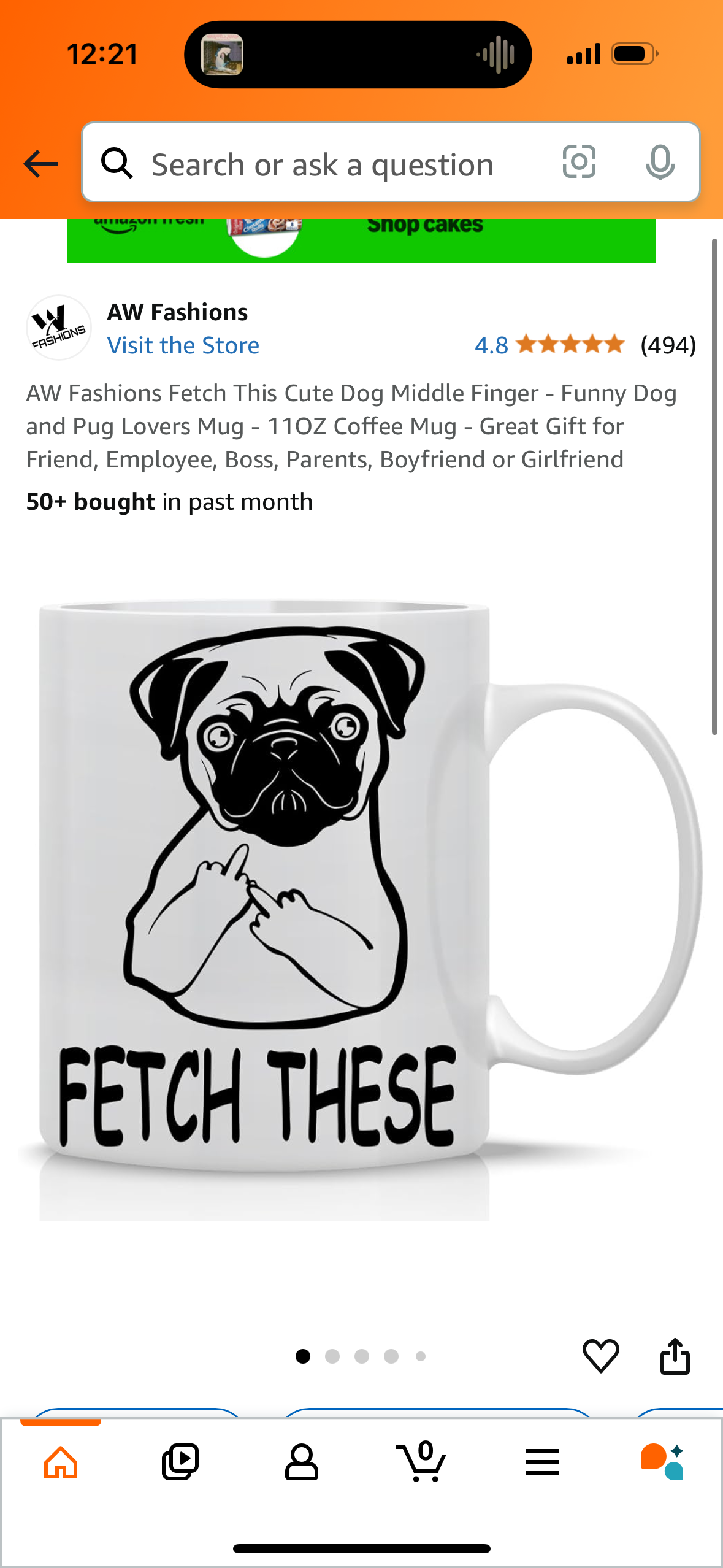 AW Fashions Fetch This Cute Dog Middle Finger - Funny Dog and Pug Lovers Mug - 11OZ Coffee Mug - Great Gift for Friend, Employee, Boss, Parents, Boyfriend or Girlfriend