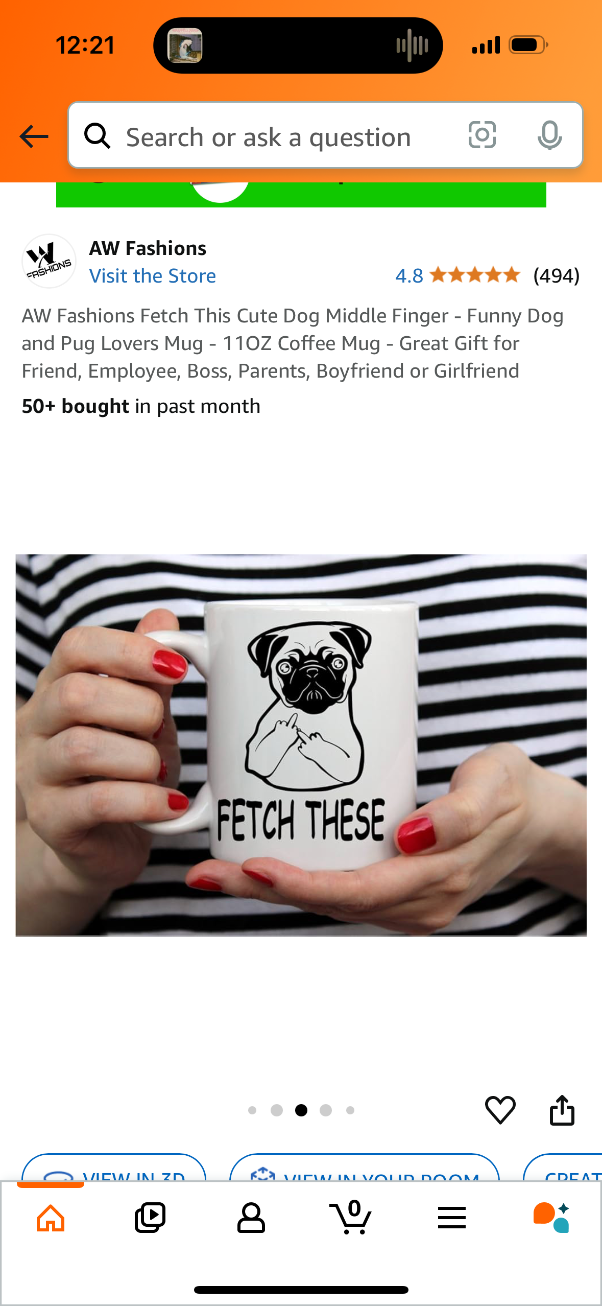 AW Fashions Fetch This Cute Dog Middle Finger - Funny Dog and Pug Lovers Mug - 11OZ Coffee Mug - Great Gift for Friend, Employee, Boss, Parents, Boyfriend or Girlfriend