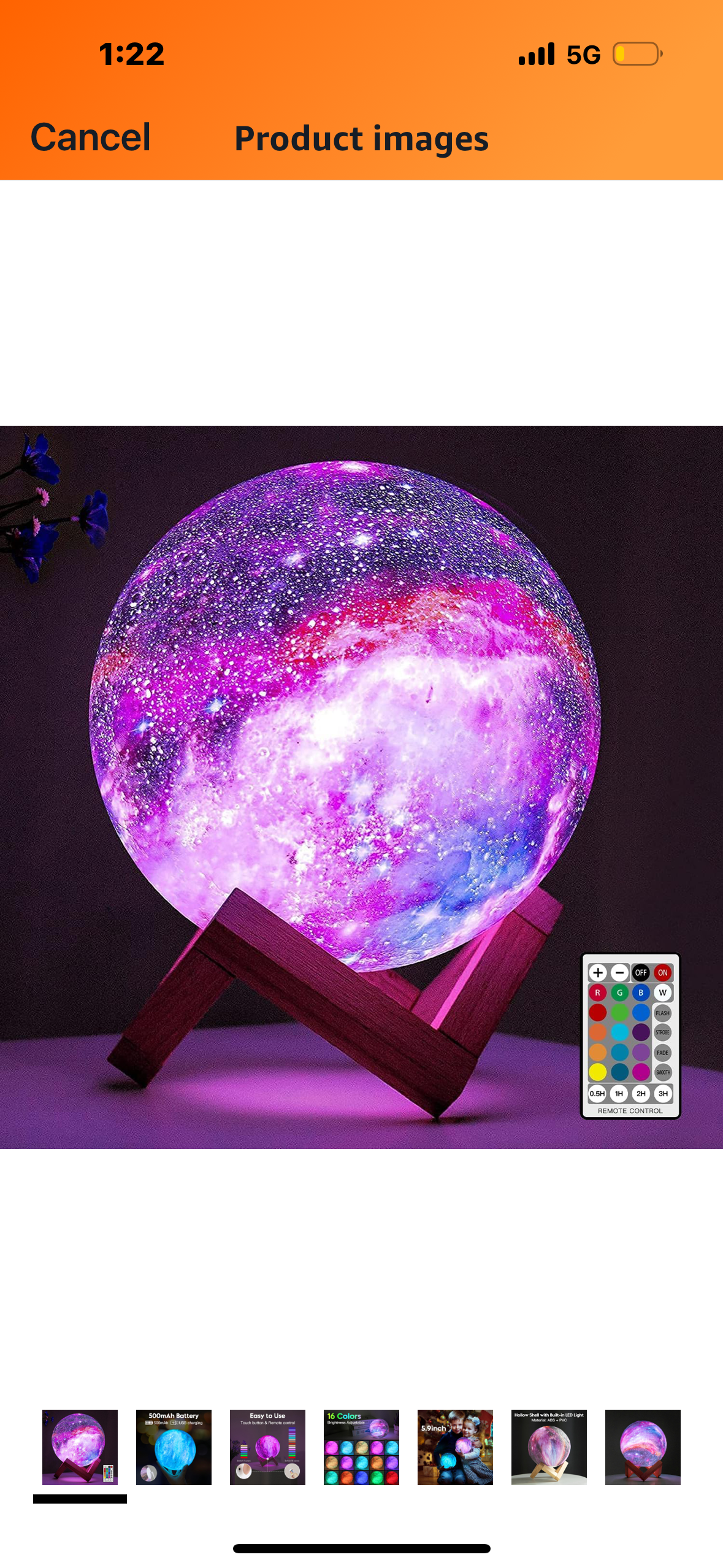 (This item cannot be shipped) Galaxy Lamp with Wooden Stand 16 LED Colors Touch & Remote Control USB Rechargeable 7.1 inch