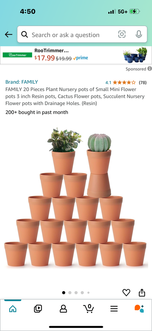 FAMILY 20 Pieces Plant Nursery pots of Small Mini Flower pots 3 inch Resin pots, Cactus Flower pots, Succulent Nursery Flower pots with Drainage Holes. (Resin