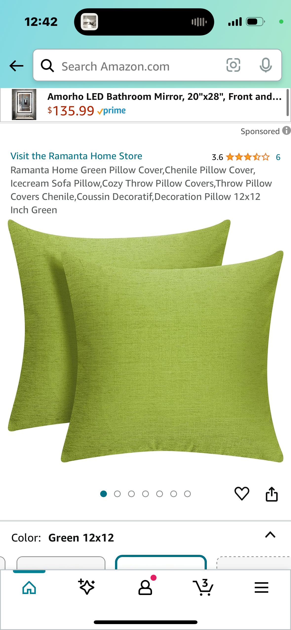 Ramanta Home Cozy Throw Pillow Covers,Coussin Decoratif,Sofa Pillow Cover,Decoration Pillow 18x18 inch  Green,Chenile Pillow Cover,Throw Pillow Covers Chenile,Green Pillow Cover,