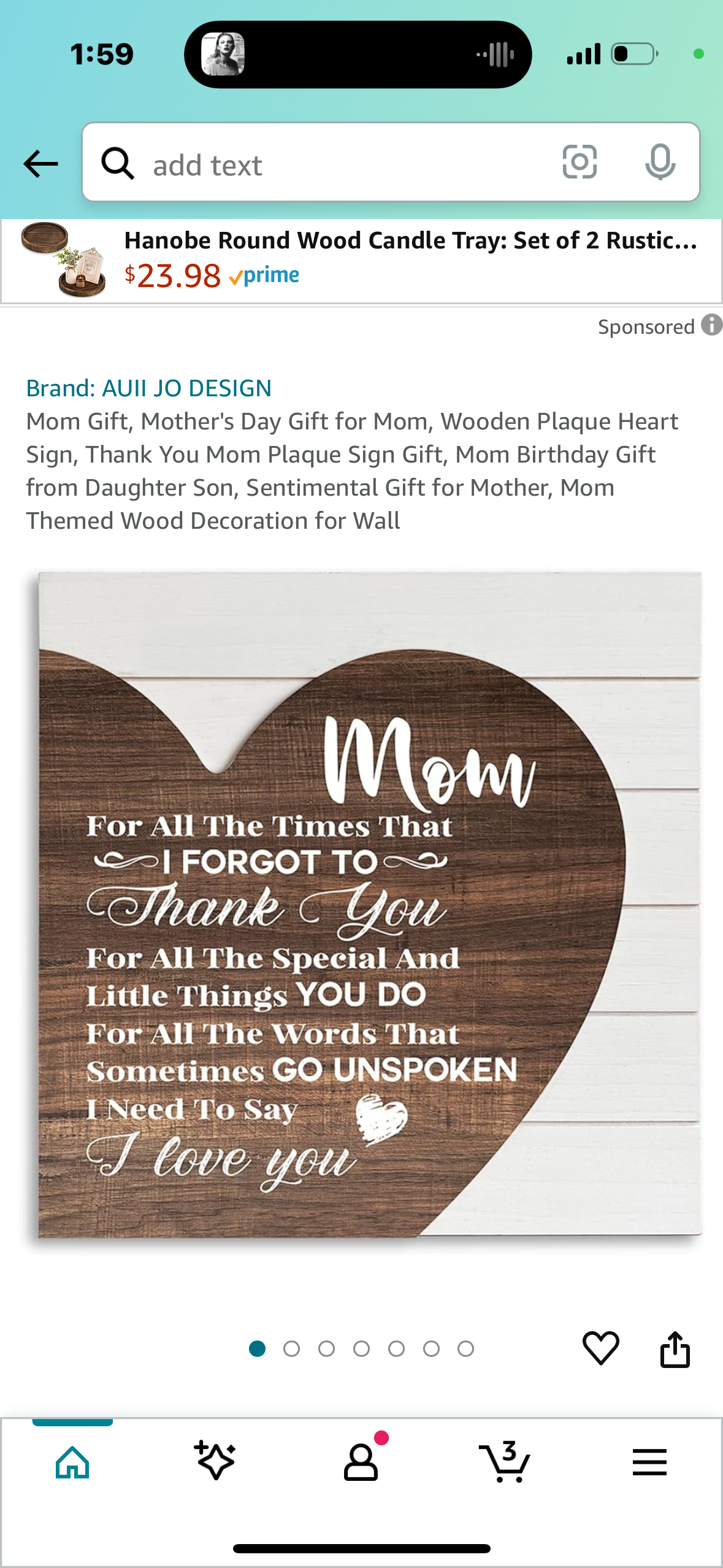 Mom Gift, Mother's Day Gift for Mom, Wooden Plaque Heart Sign, Thank You Mom Plaque Sign Gift, Mom Birthday Gift from Daughter Son, Sentimental Gift for Mother, Mom Themed Wood Decoration for Wall