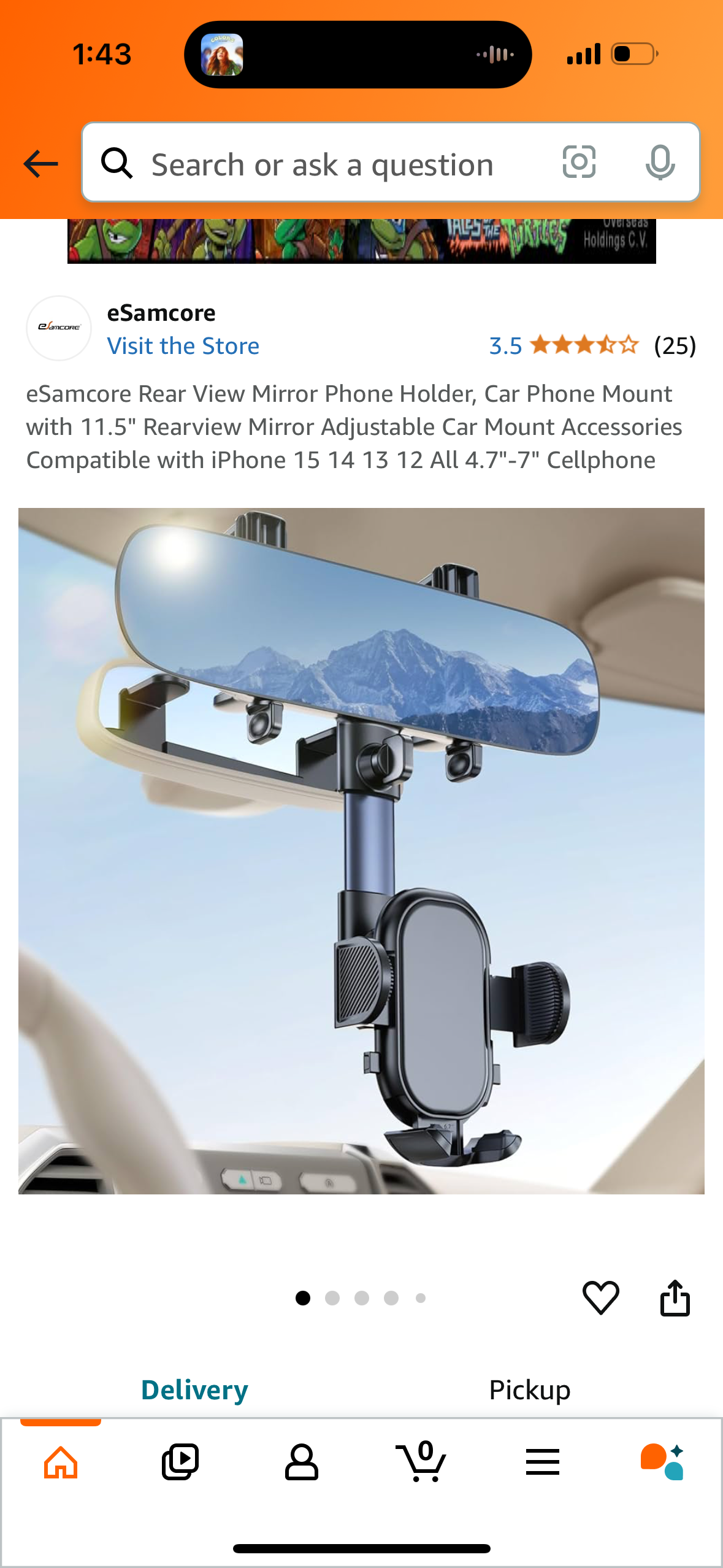 eSamcore Rear View Mirror Phone Holder, Car Phone Mount with 11.5" Rearview Mirror Adjustable Car Mount Accessories Compatible with iPhone 15 14 13 12 All 4.7"-7" Cellphone