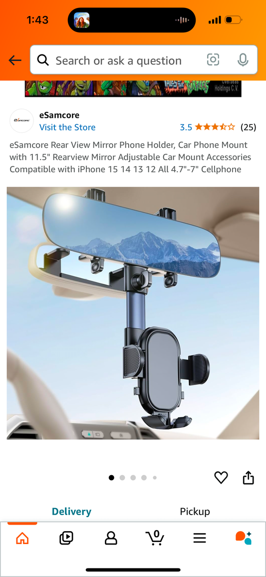 eSamcore Rear View Mirror Phone Holder, Car Phone Mount with 11.5" Rearview Mirror Adjustable Car Mount Accessories Compatible with iPhone 15 14 13 12 All 4.7"-7" Cellphone