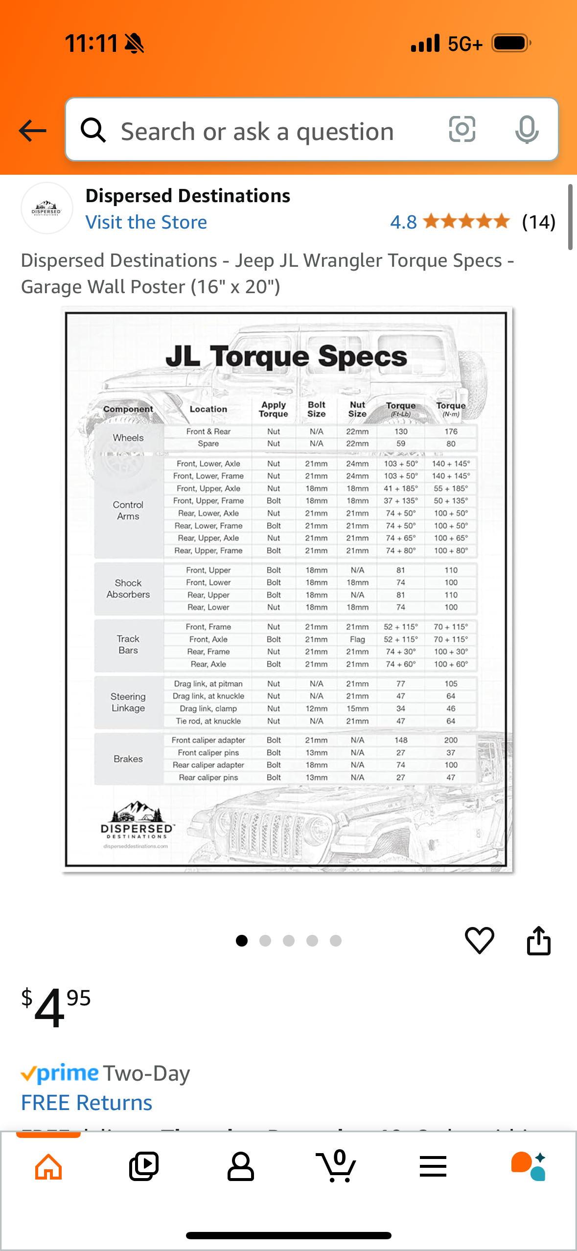 Dispersed Destinations - Jeep JL Wrangler Torque Specs - Garage Wall Poster (16" x 20")