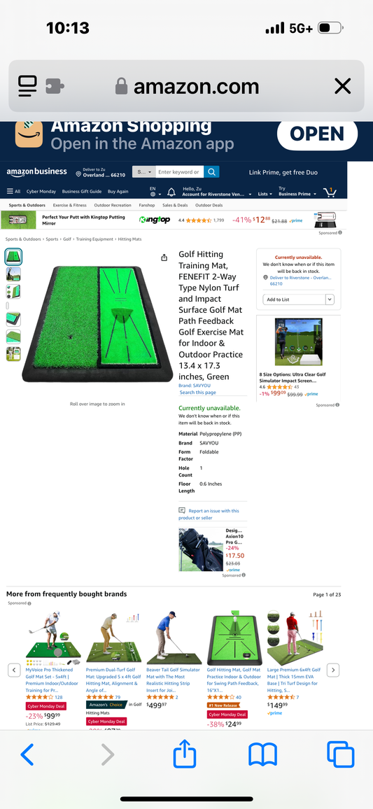 SAVYOU Golf Hitting Training Mat, FENEFIT 2-Way Type Nylon Turf and Impact Surface Golf Mat Path Feedback Golf Exercise Mat for Indoor & Outdoor Practice 13.4 x 17.3 inches, Green