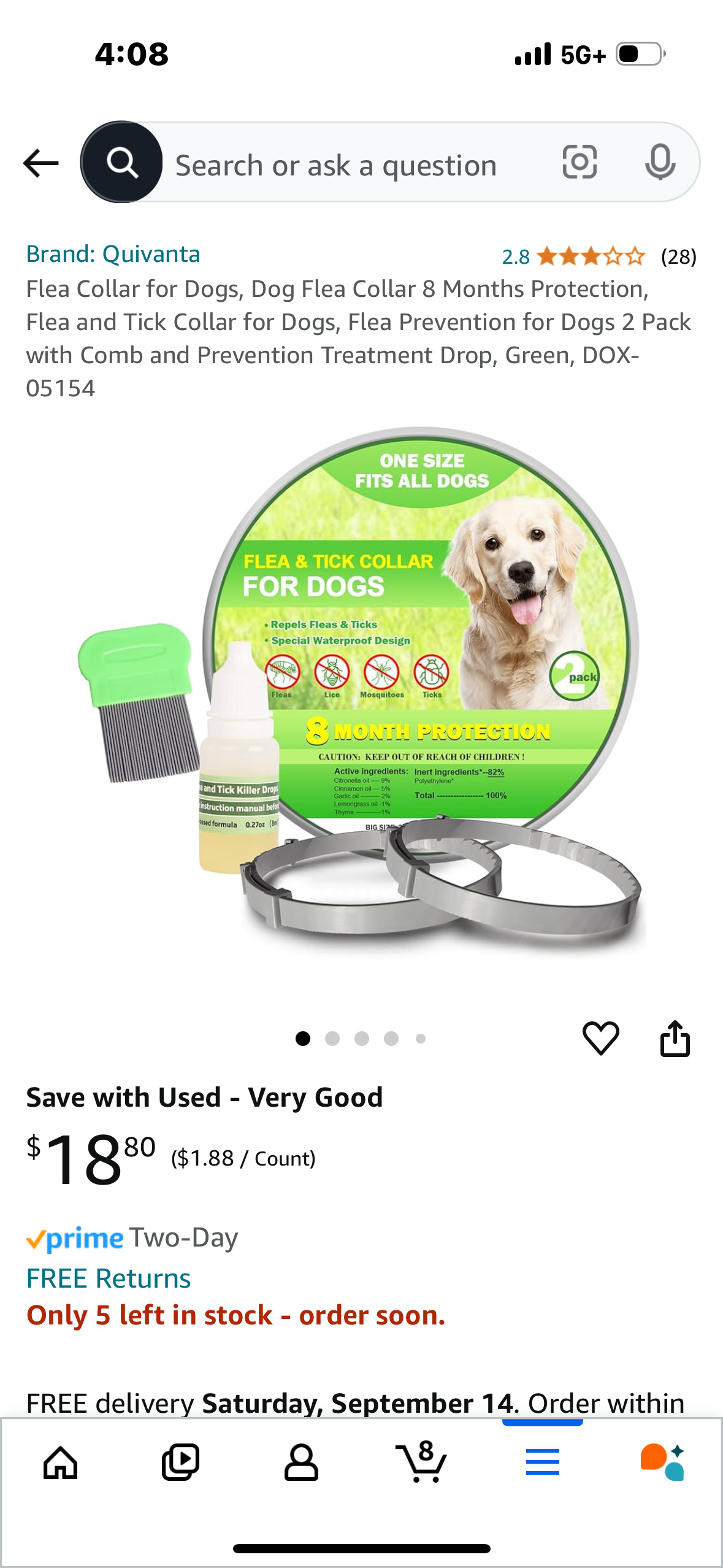 Flea Collar for Dogs, Dog Flea Collar 8 Months Protection, Flea and Tick Collar for Dogs, Flea Prevention for Dogs 2 Pack with Comb and Prevention Treatment Drop, Green, DOX-05154