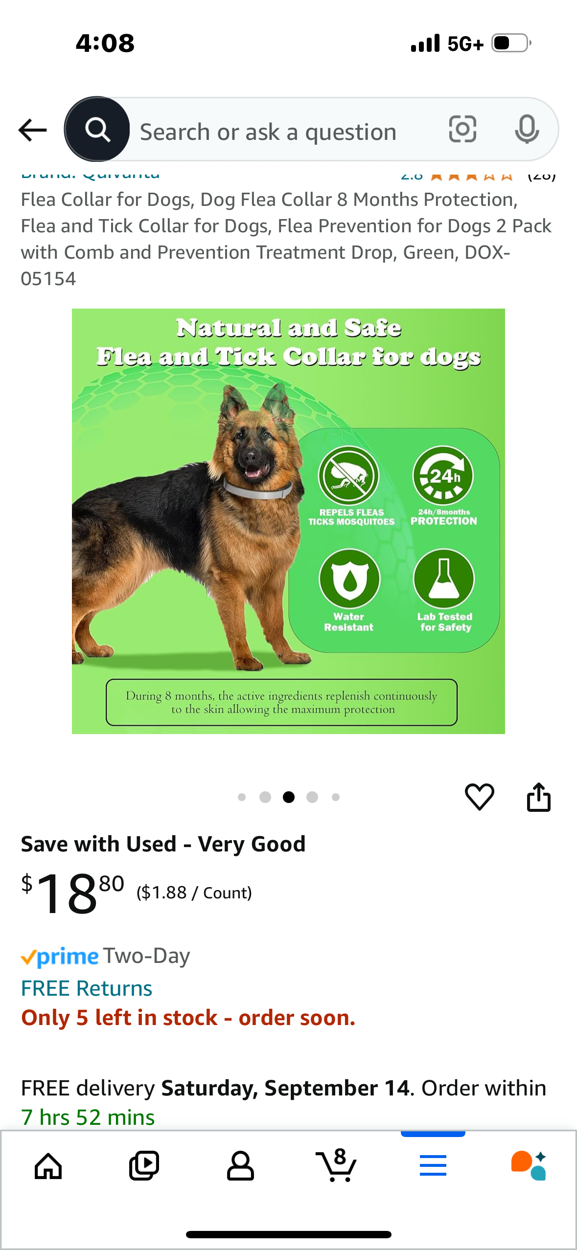 Flea Collar for Dogs, Dog Flea Collar 8 Months Protection, Flea and Tick Collar for Dogs, Flea Prevention for Dogs 2 Pack with Comb and Prevention Treatment Drop, Green, DOX-05154