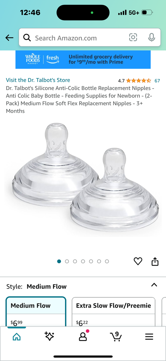 Dr. Talbot's Silicone Anti-Colic Bottle Replacement Nipples - Anti Colic Baby Bottle - Feeding Supplies for Newborn - (2-Pack) Medium Flow Soft Flex Replacement Nipples - 3+ Months