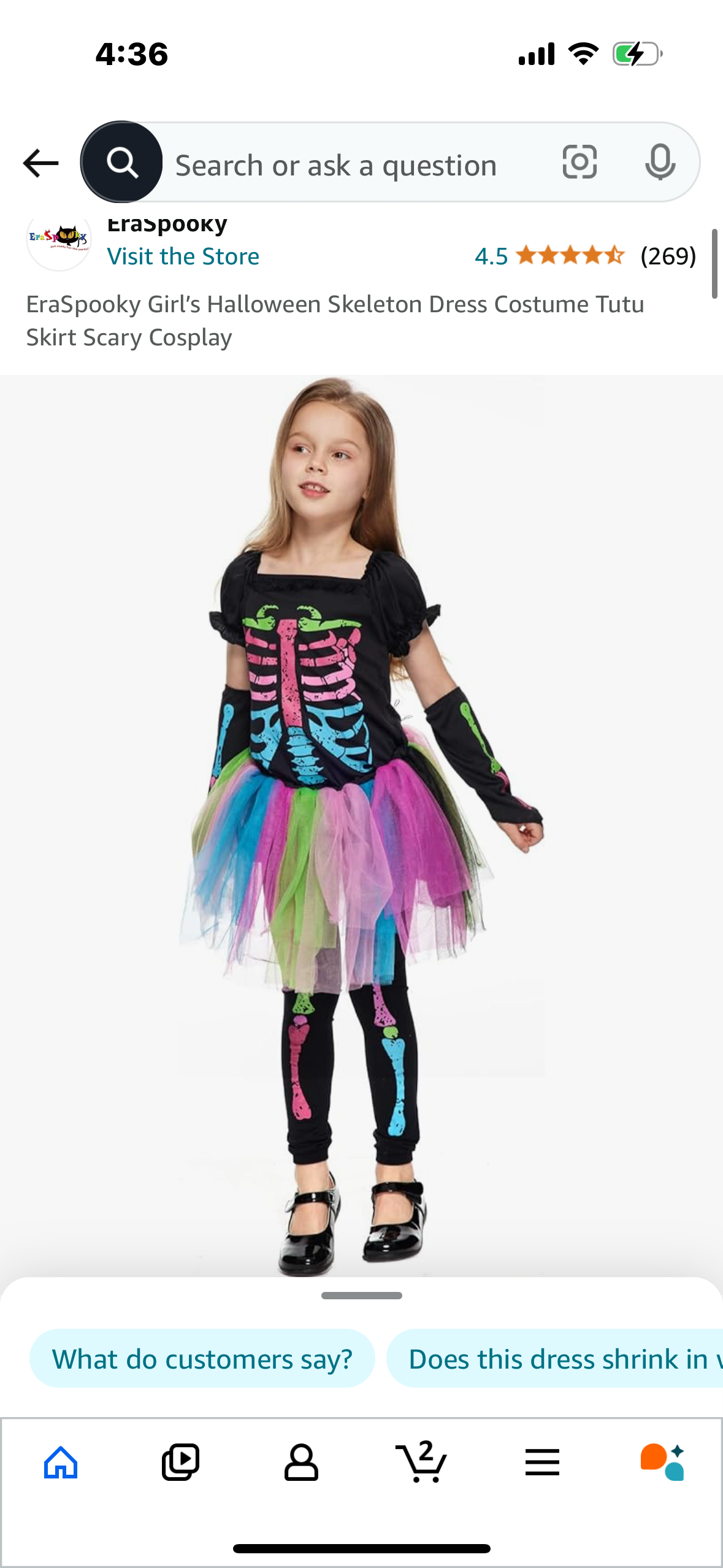 EraSpooky Girl’s Halloween Skeleton Dress Costume Tutu Skirt Scary Cosplay