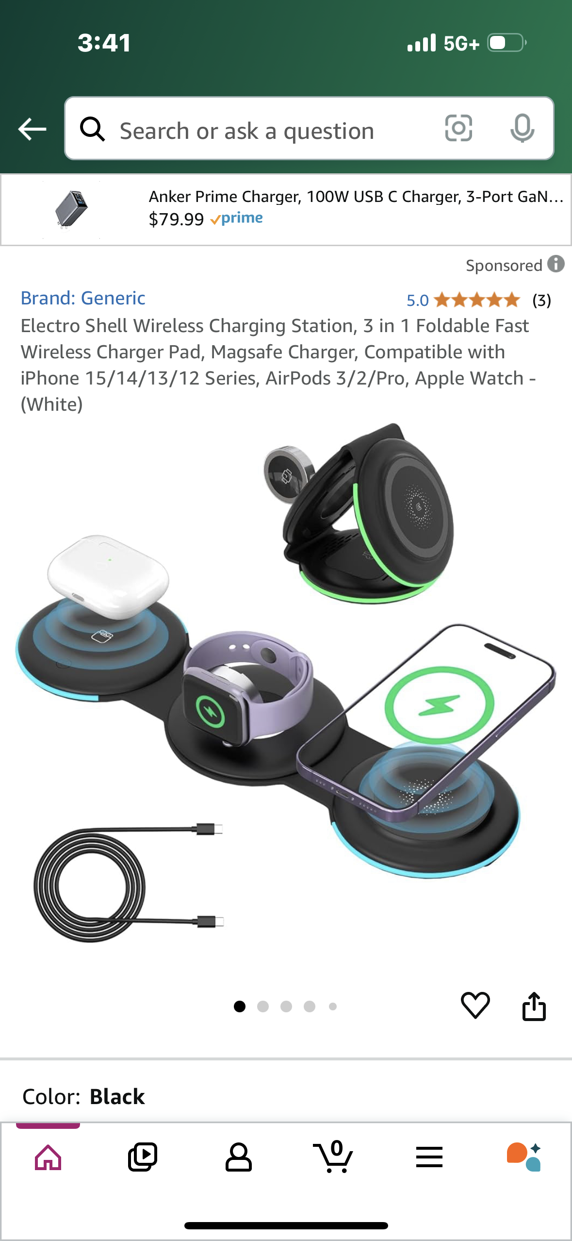 Wireless Charging Station, 3 in 1 Foldable Fast Wireless Charger Pad