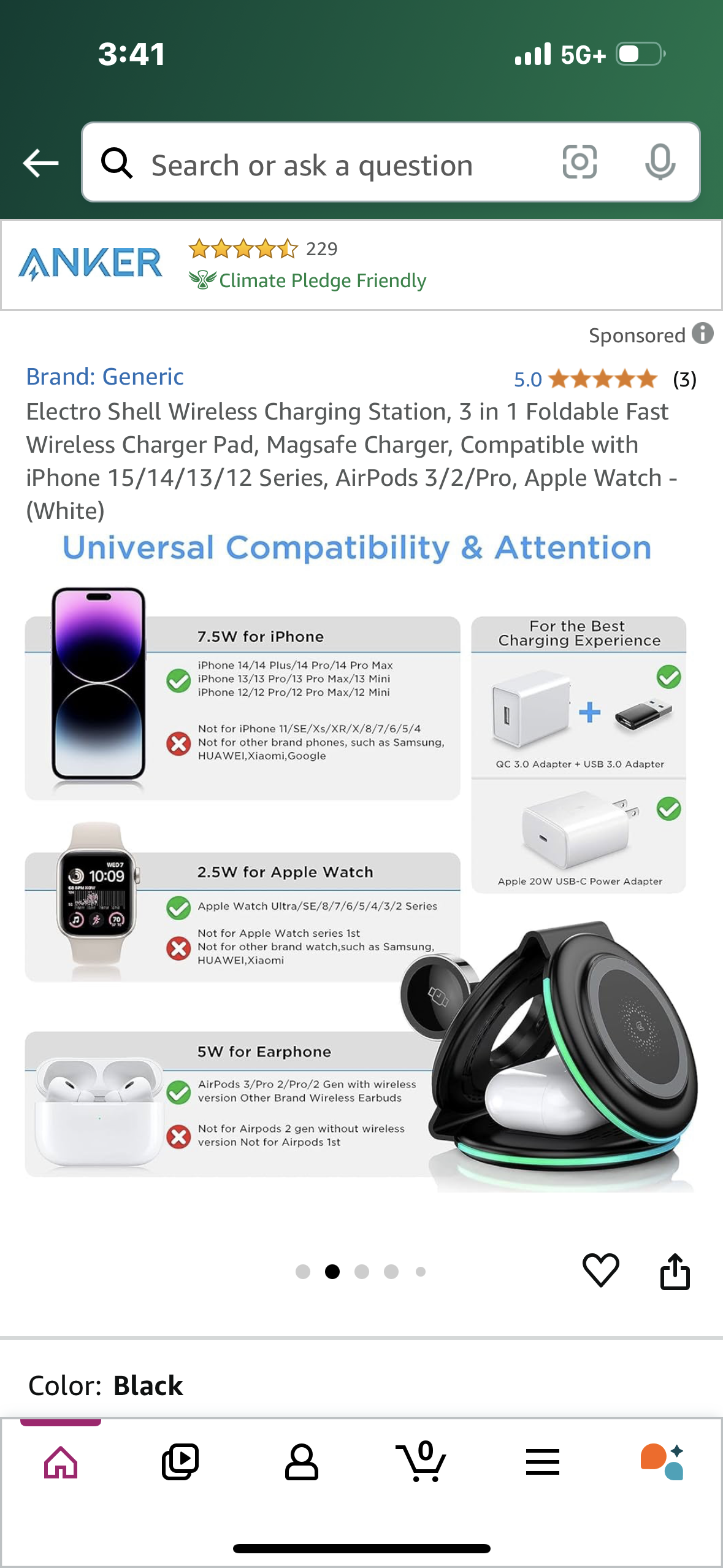 Wireless Charging Station, 3 in 1 Foldable Fast Wireless Charger Pad