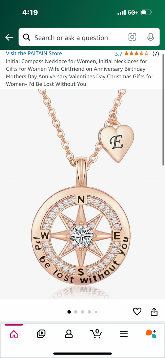 Initial Compass Necklace for Women, Initial Necklaces for Gifts for Women Wife Girlfriend on Anniversary Birthday Mothers Day Anniversary Valentines Day Christmas Gifts for Women- I’d Be Lost Without You