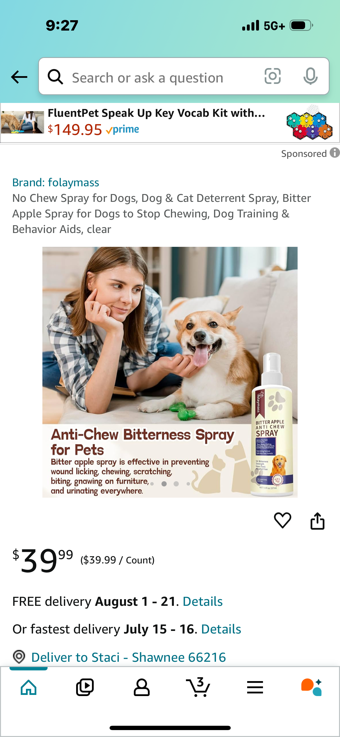 No Chew Spray for Dogs, Dog & Cat Deterrent Spray, Bitter Apple Spray for Dogs to Stop Chewing, Dog Training & Behavior Aids, clear