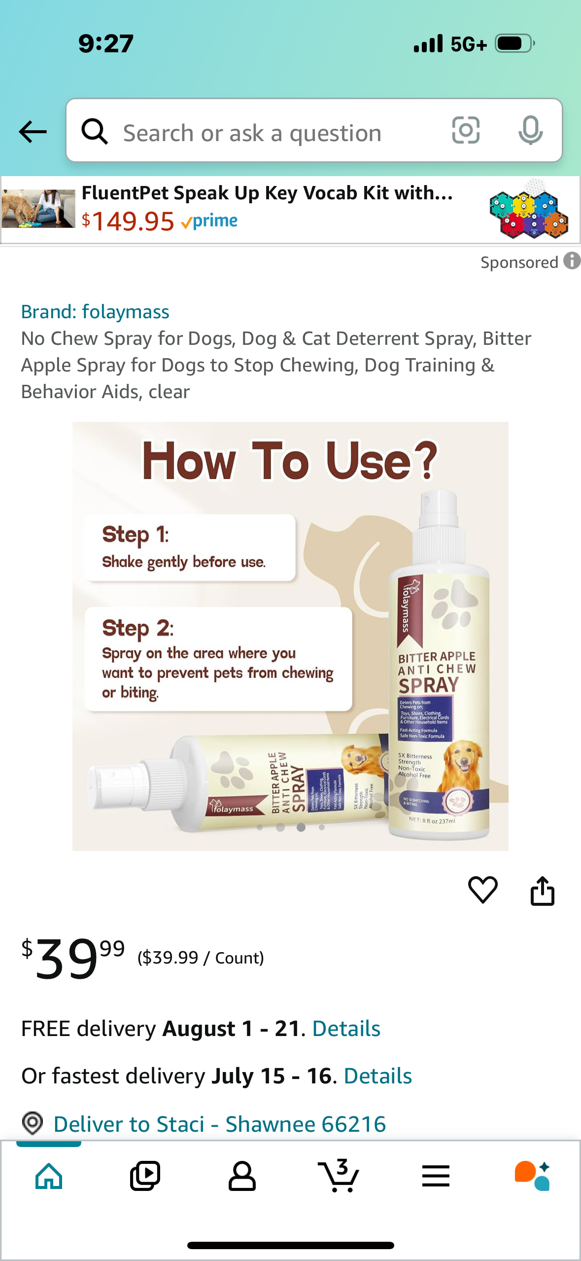 No Chew Spray for Dogs, Dog & Cat Deterrent Spray, Bitter Apple Spray for Dogs to Stop Chewing, Dog Training & Behavior Aids, clear