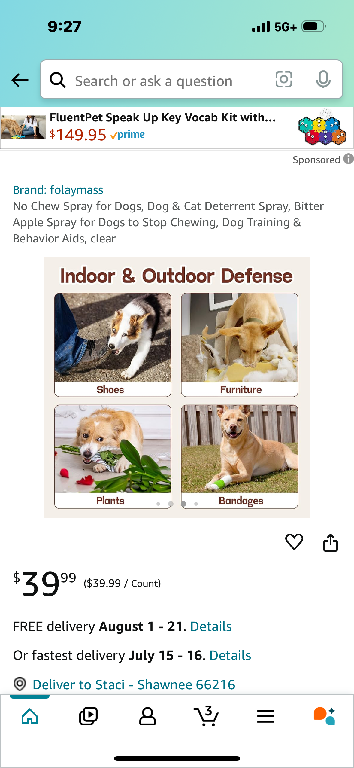 No Chew Spray for Dogs, Dog & Cat Deterrent Spray, Bitter Apple Spray for Dogs to Stop Chewing, Dog Training & Behavior Aids, clear