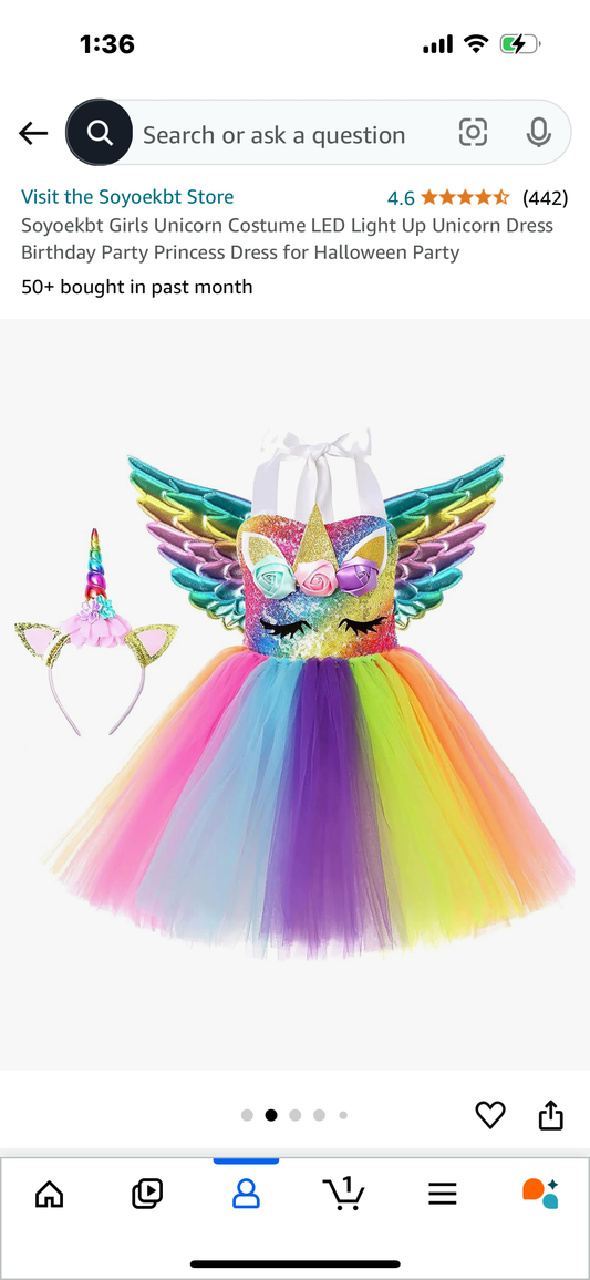 Soyoekbt Girls Unicorn Costume LED Light Up Unicorn Dress Birthday Party Princess Dress for Halloween Party