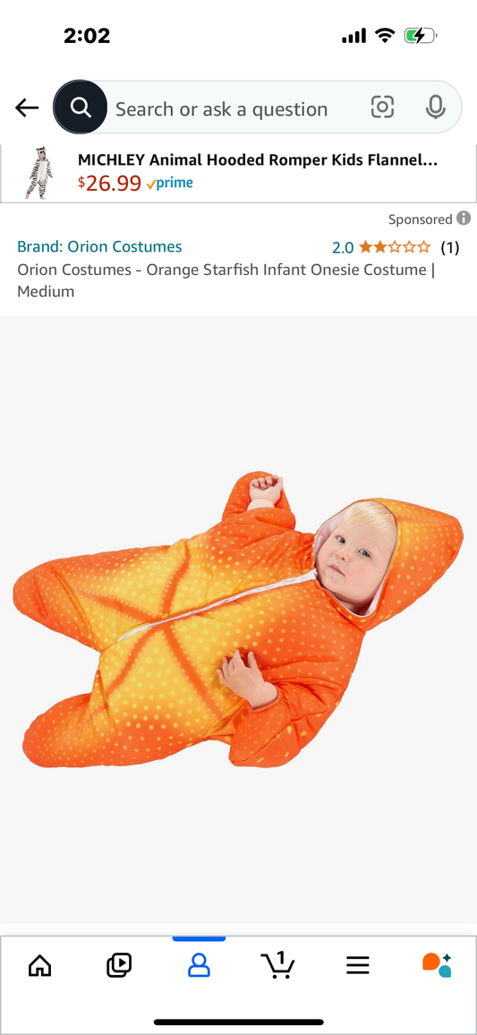 Orion Costumes - Orange Starfish Infant Onesie Costume | Medium